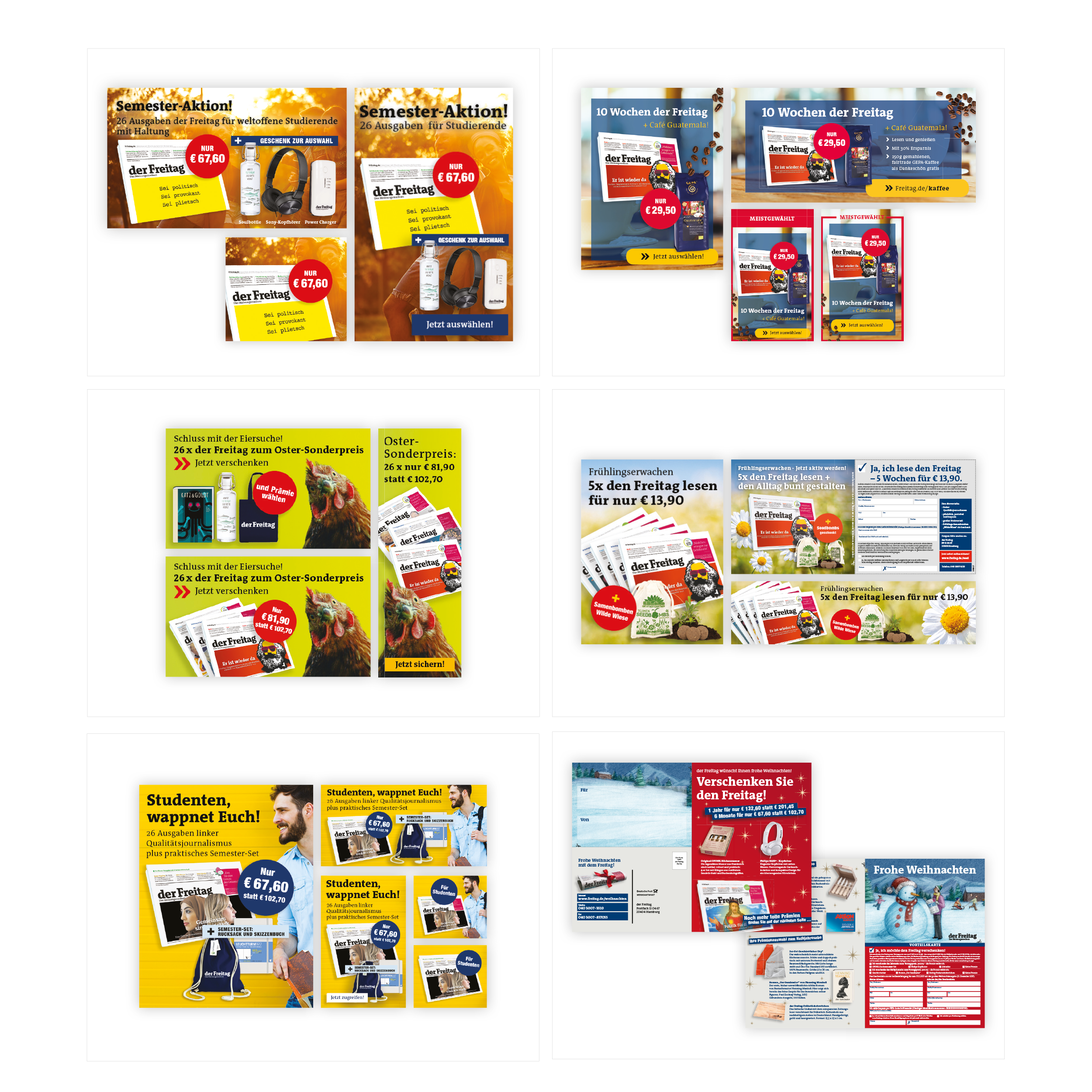 various print and online ads for 'der freitag'